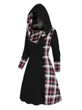 Robe Tricot Femme Capuche Carreaux - Taille Haute Manches Longues Ligne A Automne - badassmood