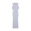 Robe moulante sexy criss cross sans manches avec col montant, vêtement femme de la marque badassmood.com, vue de face.