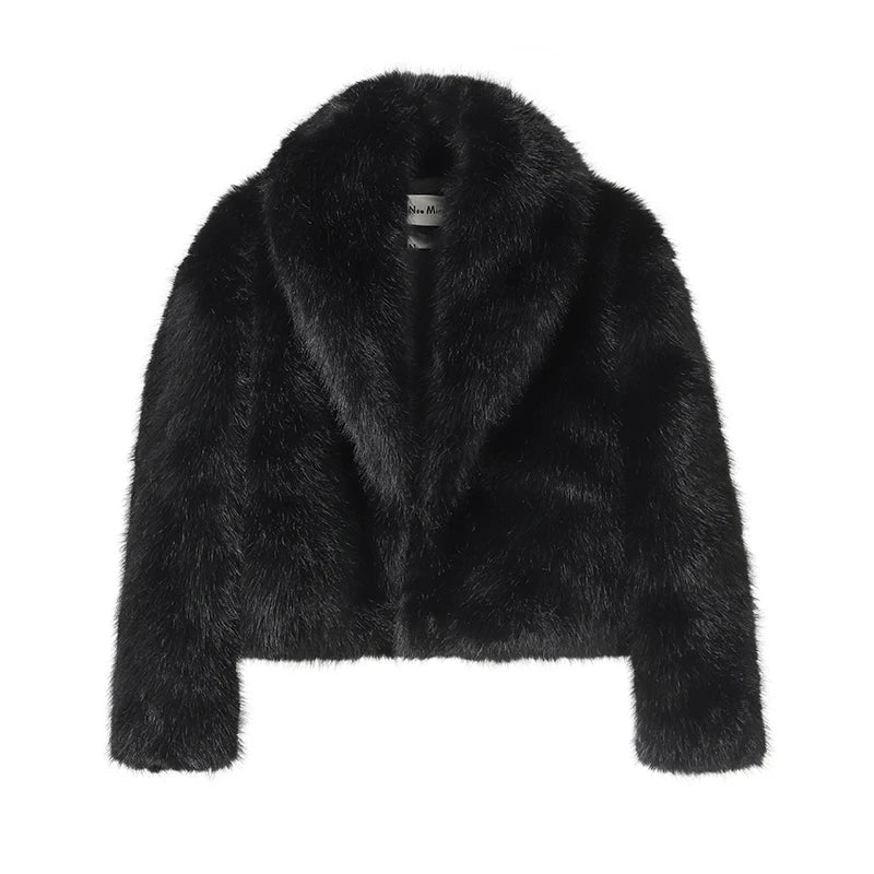 Manteau Fausse Fourrure Renard Noir - Col Châle Street Vintage Chic Hiver - badassmood