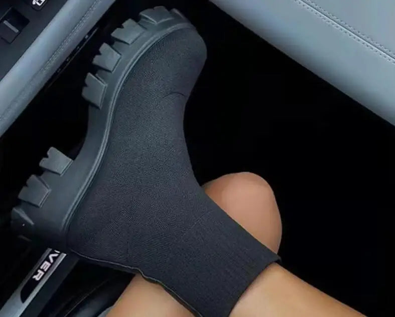 Bottines Chaussettes Femme Luxe - Boots Tricot Semelle Épaisse