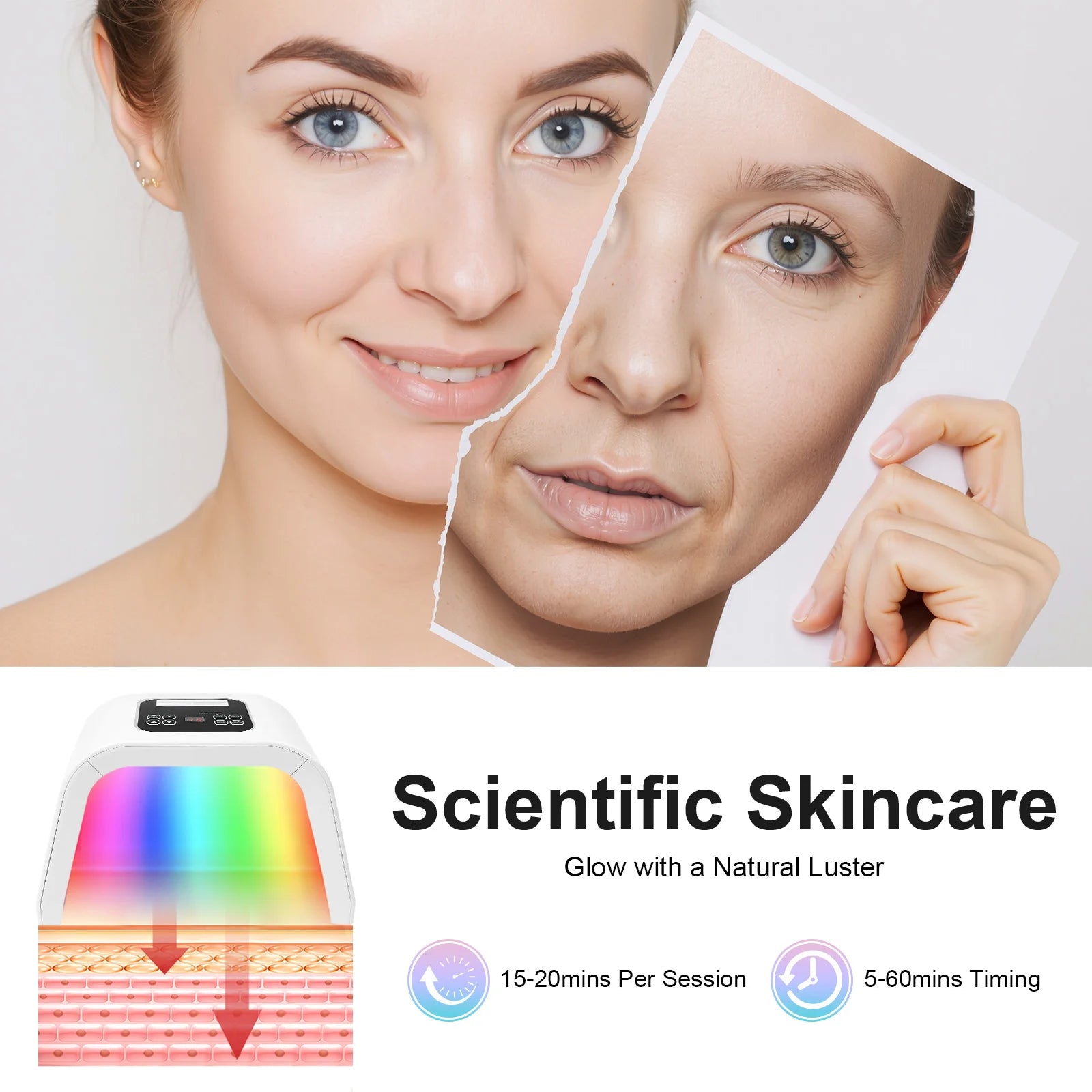 Masque LED Luminothérapie 7 Couleurs - 287 LEDs Soin Visage Rajeunissement Spa - badassmood