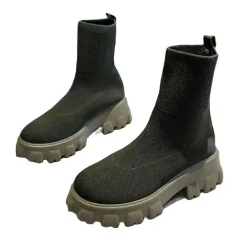 Bottines Chaussettes Femme Luxe - Boots Tricot Semelle Épaisse
