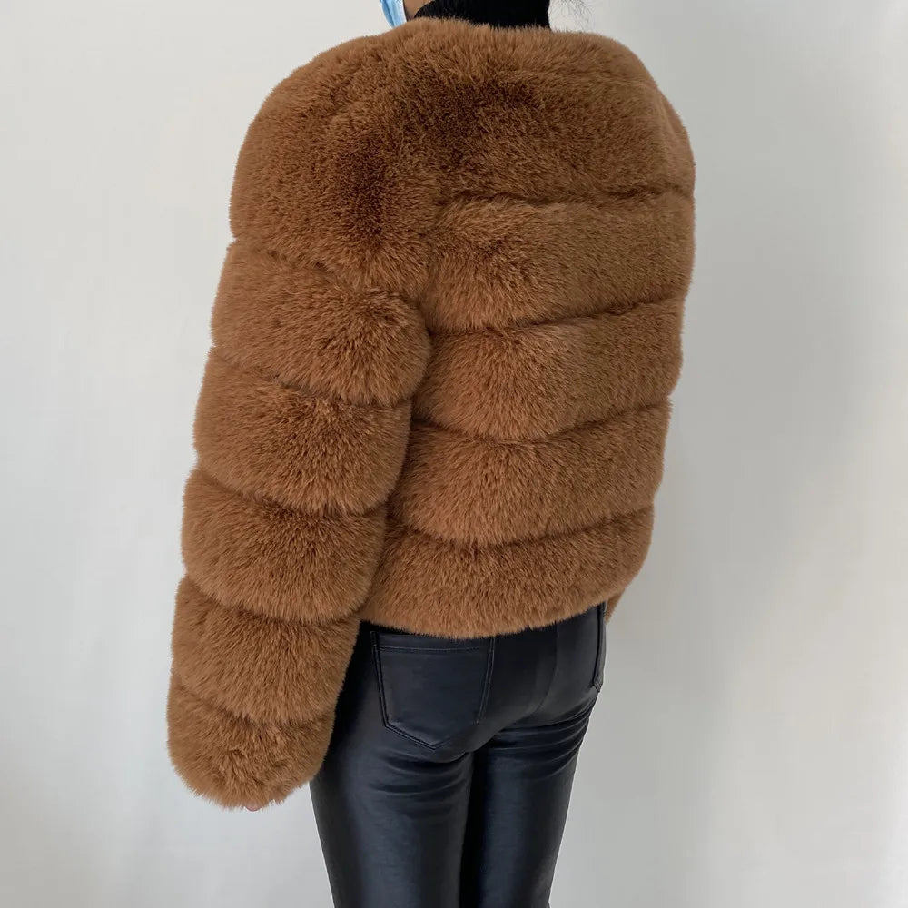 Veste Fourrure Renard Synthétique Beige Femme - Blouson Court Manches 3/4 - badassmood