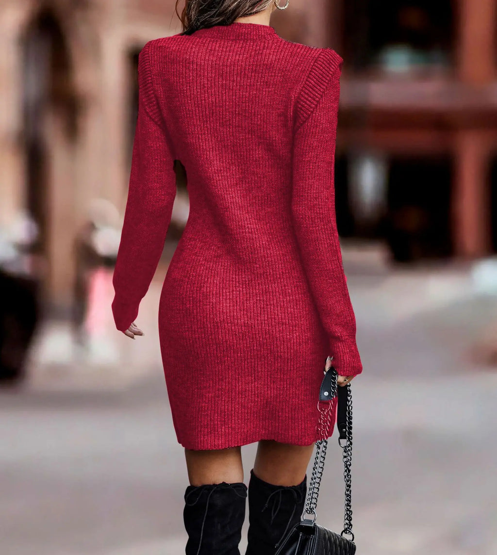 Robe pull moulante à col rond, manches longues, tricot sexy pour femme, idéale pour l'automne et l'hiver, par badassmood.com