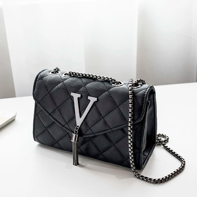 Sac à Main Luxe Femme Cuir PU Noir - Sac Bandoulière Matelassé
