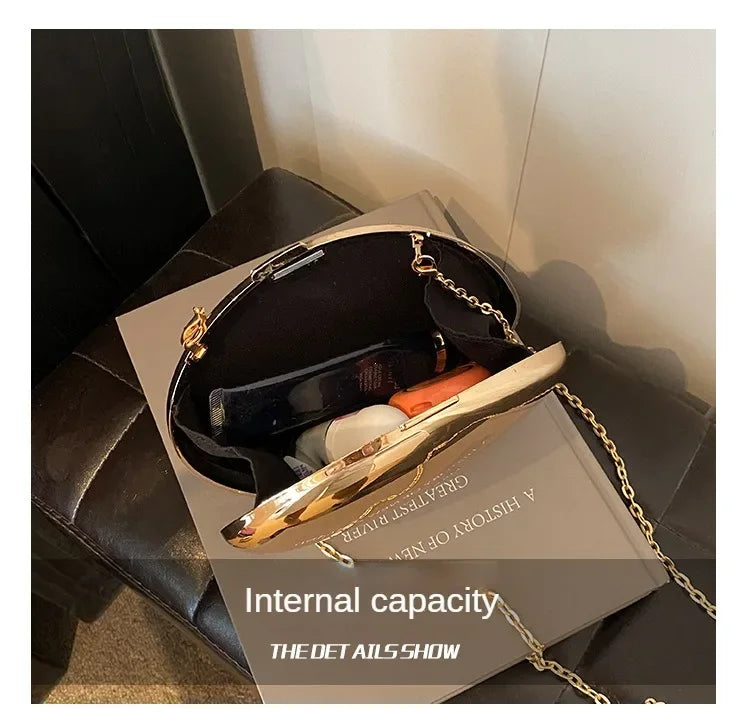 Pochette Coquillage Acrylique Designer - Sac Soirée Femme Doré Argent Bandoulière Métal - badassmood