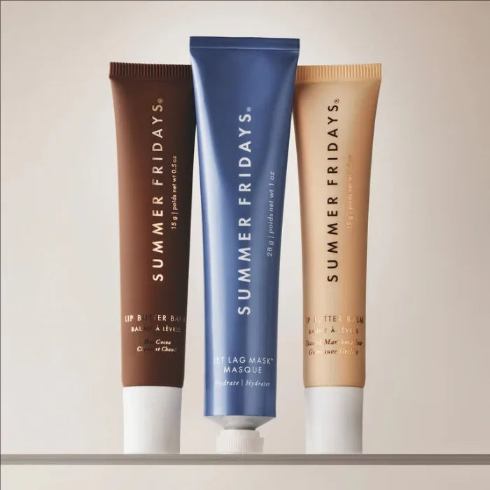 Summer Fridays The Holiday Trio Set Lip Butter Balm in Hot Cocoa Toasted Marshmallow Jet Lag Mask Moisturizer Lip Gloss Skin - badassmood