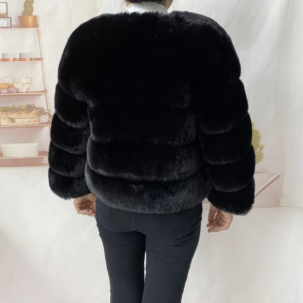 Veste Fourrure Renard Synthétique Beige Femme - Blouson Court Manches 3/4 - badassmood