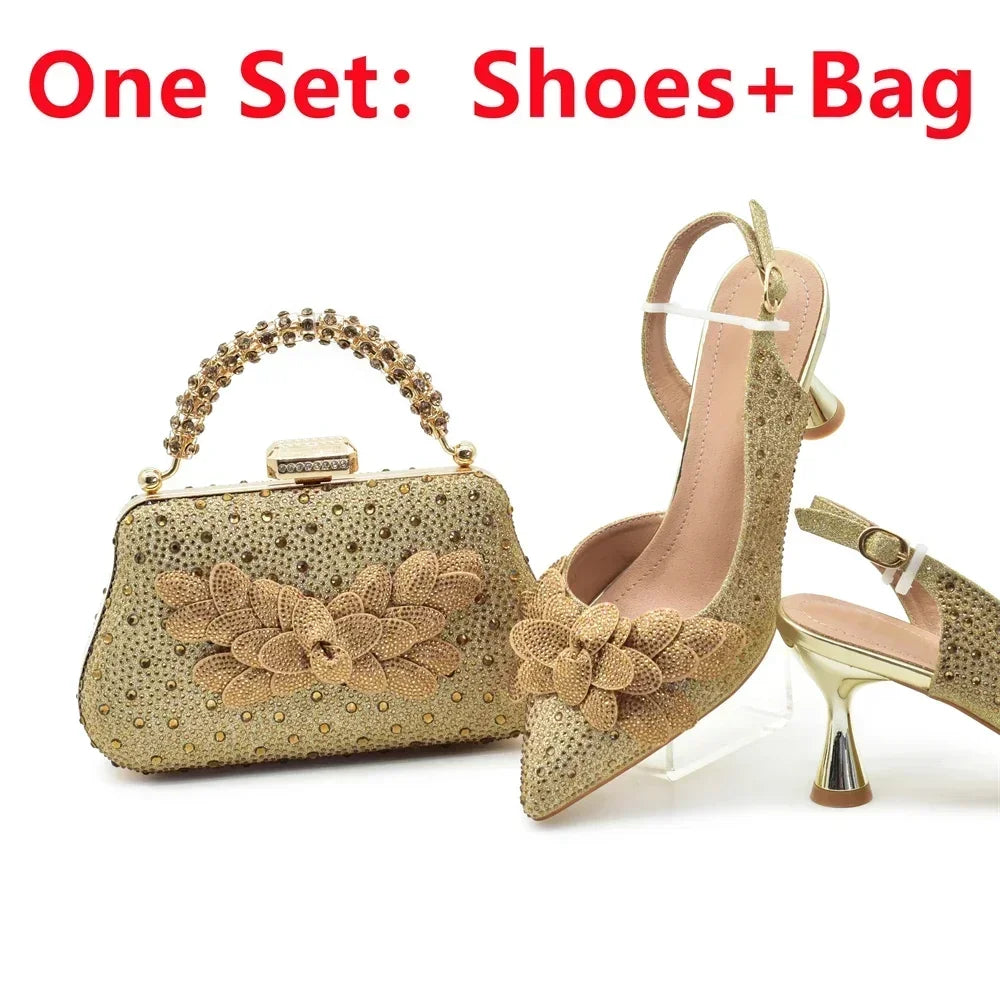 Ensemble Chaussures et Sac Italien Luxe Mariage Femme - Escarpins Strass Talon Haut 8cm - badassmood