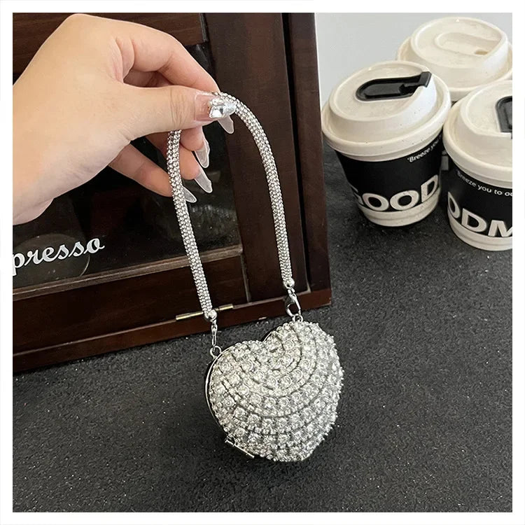 Pochette Clutch Luxe Diamants Cœur Cristal - Sac Soirée Mariage Strass Femme - badassmood