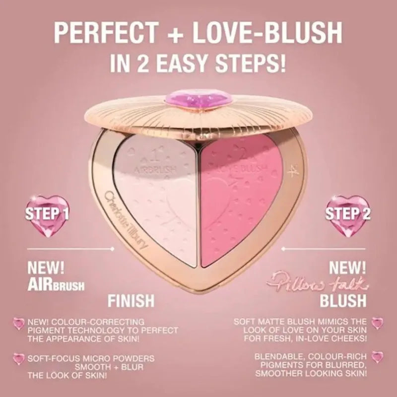 Charlotte Tilbury Shimmer Makeup Air Cushion Lightweight Moisture Oil Control Two Color Heart Shape Powder Blusher Unique Design - badassmood