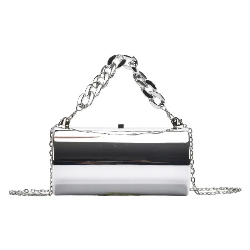 Pochette Cylindre Mini Soirée 2026 - Sac Femme Doré Bandoulière Box Clutch Party - badassmood