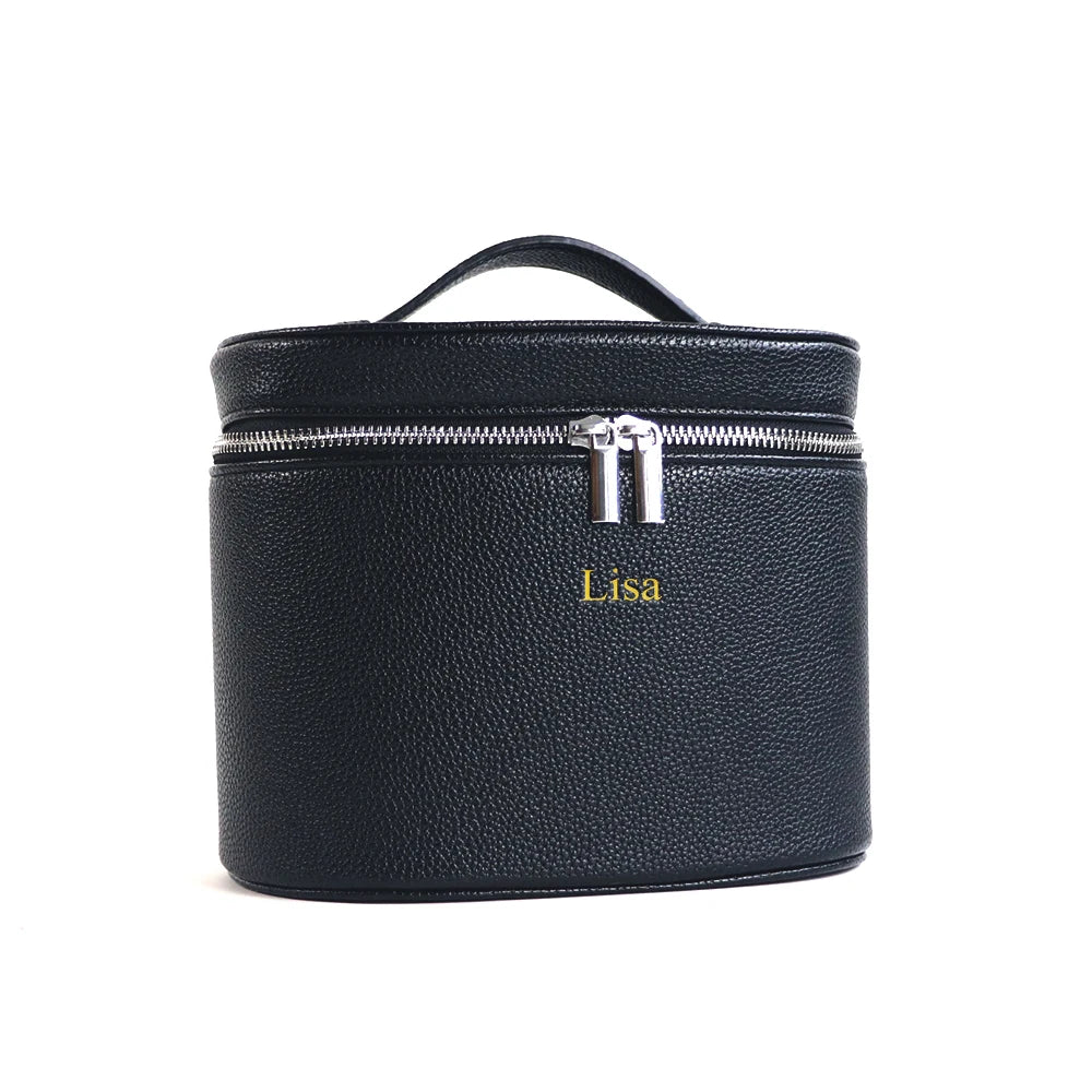 Large-capacity PU leather cosmetic box with internal storage box, customizable names and letters, travel portable cosmetic bag - badassmood