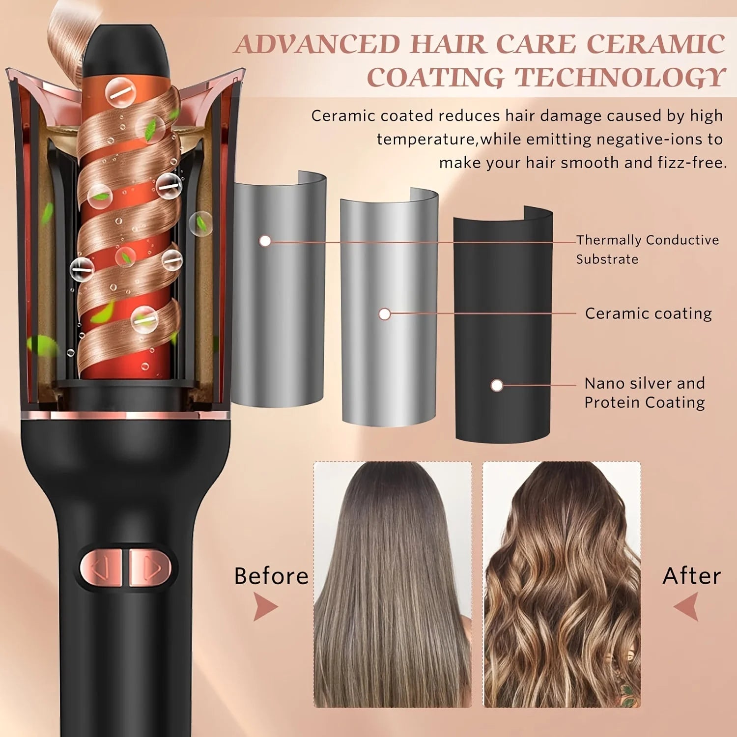 Automatic Hair Curler Auto Hair Curling Iron Ceramic Rotating Air Curler Air Spin Wand Styler Curl Machine Magic Hair Curler - badassmood