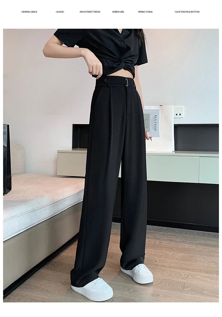 Pantalon large taille haute pour femme, style décontracté élégant, couleur unie, parfait pour bureau ou casual.
