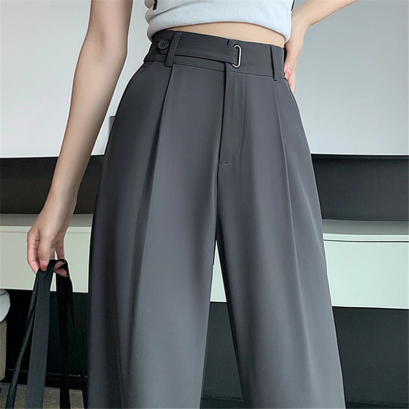 Pantalon large taille haute pour femme, style casual élégant, couleur unie, idéal pour bureau, fabriqué par badassmood.com
