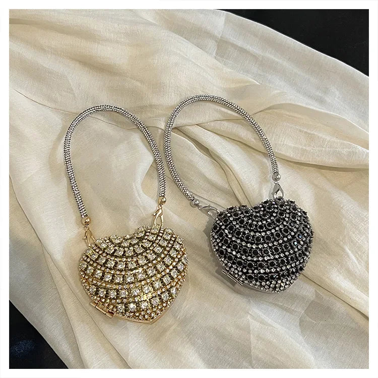 Pochette Clutch Luxe Diamants Cœur Cristal - Sac Soirée Mariage Strass Femme - badassmood