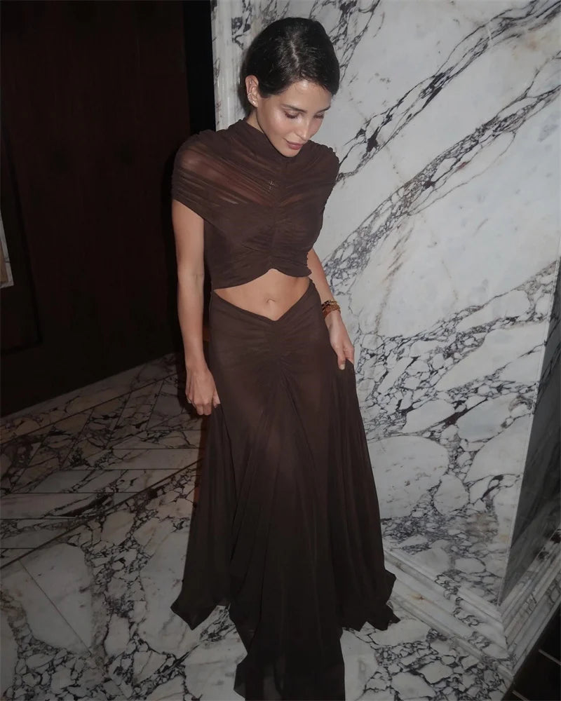 Robe maxi sexy à ajourée, col rond, manches courtes, taille haute, style bodycon, robe de soirée élégante de badassmood.com