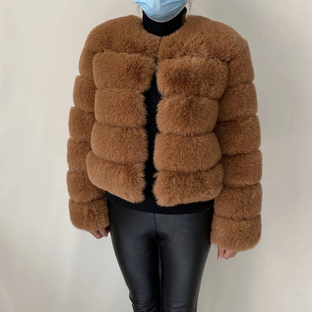 Veste Fourrure Renard Synthétique Beige Femme - Blouson Court Manches 3/4 - badassmood