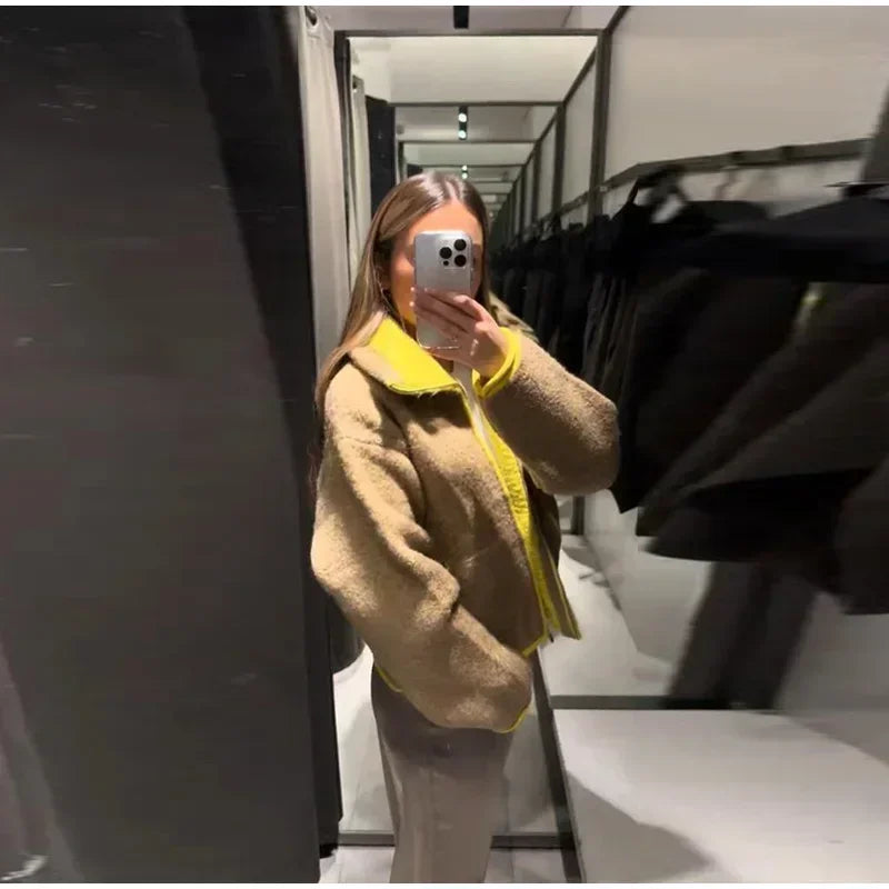 Cardigan Femme Hiver Élégant Zip - Gilet Tricoté Court Poches