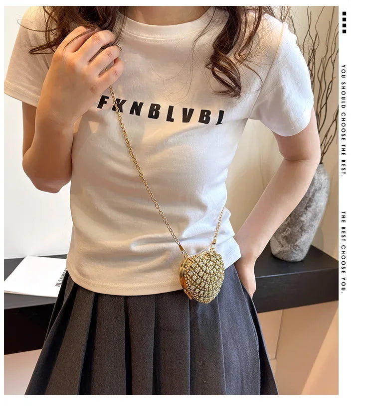 Pochette Clutch Luxe Diamants Cœur Cristal - Sac Soirée Mariage Strass Femme - badassmood