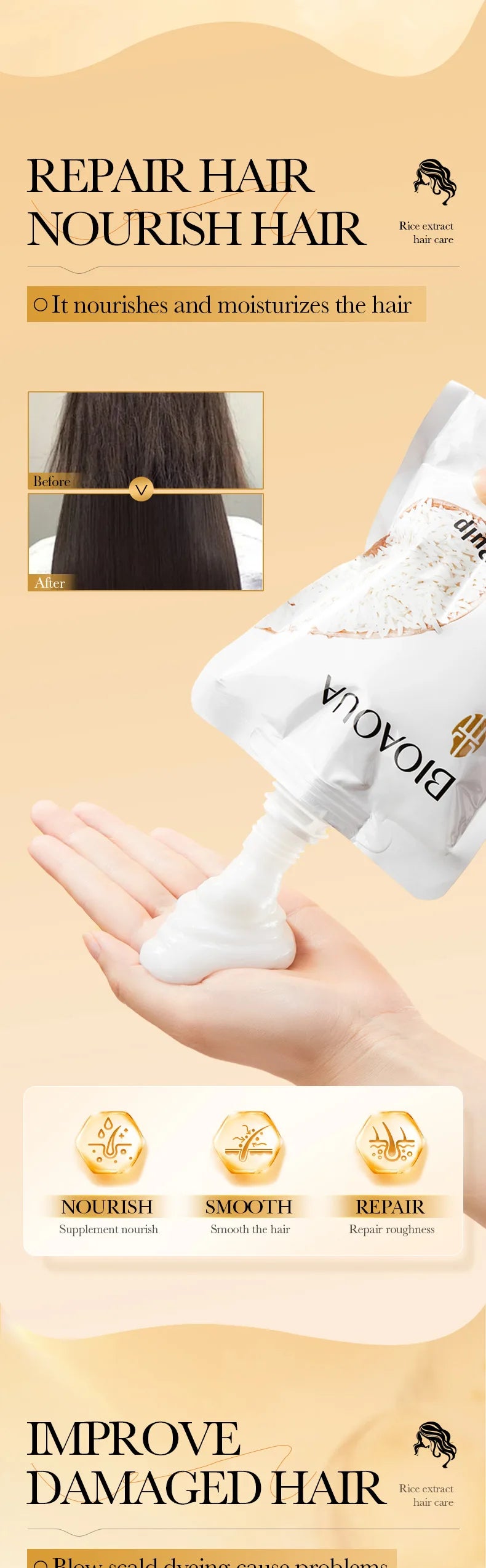 10/30/50/100/400g Magical Keratin Hair Mask 5 Seconds Repair Damaged Frizzy Hair Soft Smooth Shiny Rice Moisturizing Hair Care - badassmood