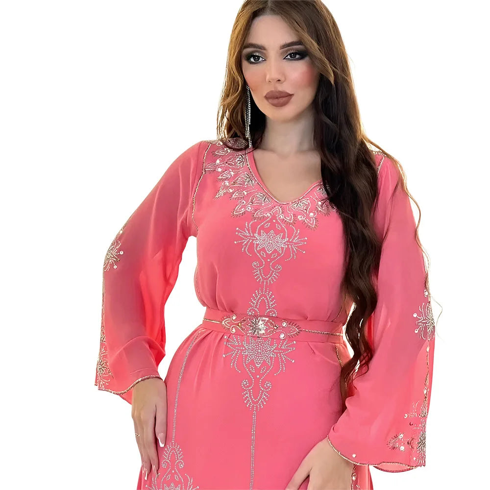 Abaya Musulmane Femme Été - Robe Longue Col V Manches Longues Élégante - badassmood
