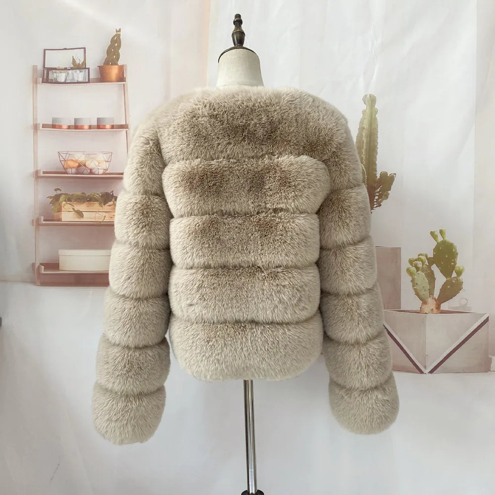 Veste Fourrure Renard Synthétique Beige Femme - Blouson Court Manches 3/4 - badassmood