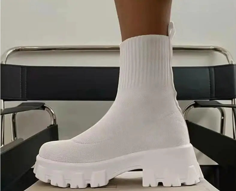 Bottines Chaussettes Femme Luxe - Boots Tricot Semelle Épaisse