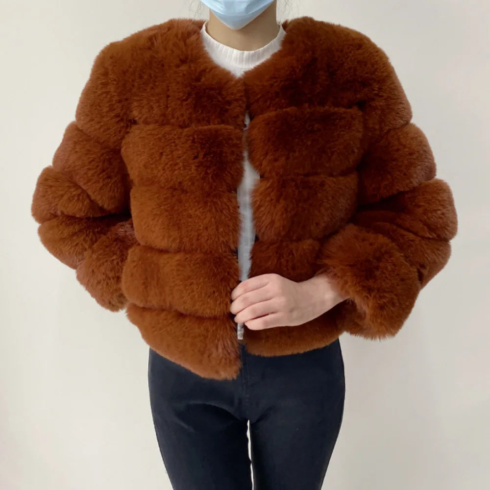 Veste Fourrure Renard Synthétique Beige Femme - Blouson Court Manches 3/4 - badassmood