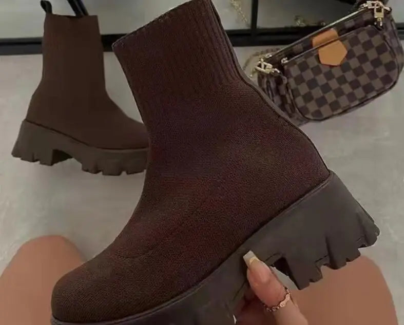 Bottines Chaussettes Femme Luxe - Boots Tricot Semelle Épaisse