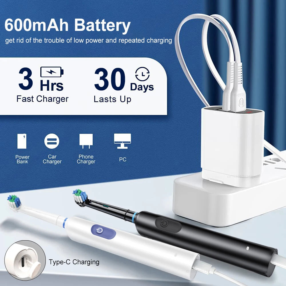 Electric Toothbrush Rotary Rechargeable Electric Toothbrush for Adults Rotating Electric Toothbrushes with 8 Soft Brush Heads - badassmood