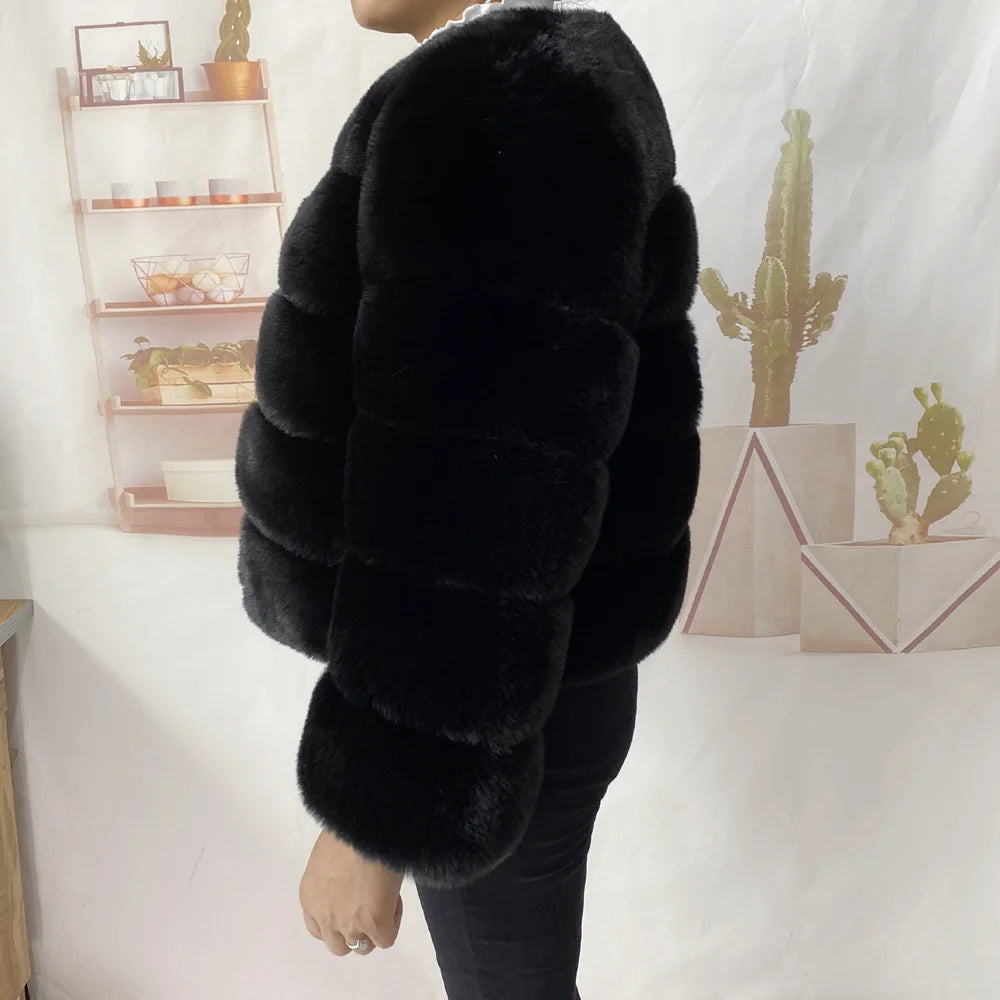 Veste Fourrure Renard Synthétique Beige Femme - Blouson Court Manches 3/4 - badassmood