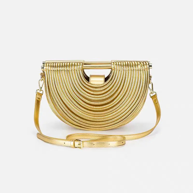 Sac Lune Tissé Doré Luxe Designer 2026 - Hobo Cuir Argent Clutch Soirée Femme - badassmood