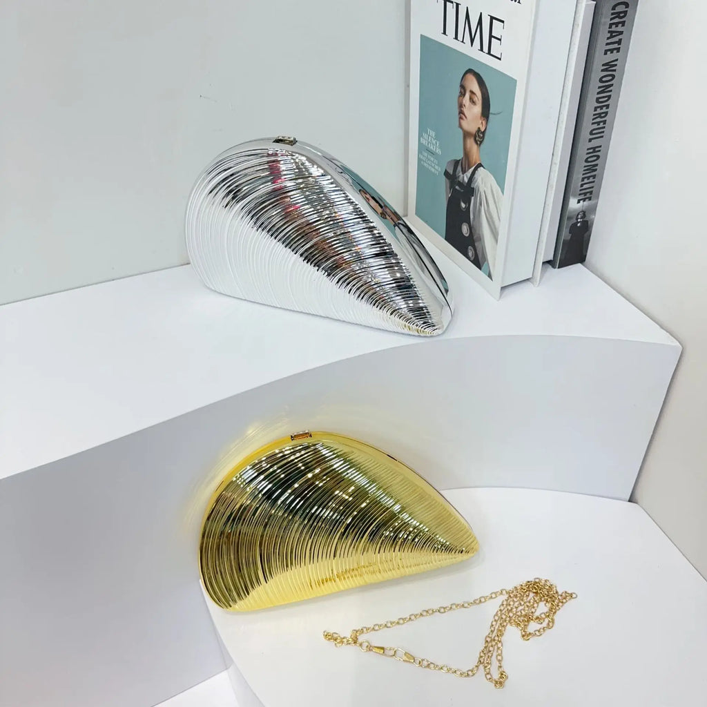 Pochette Coquillage Métal Acrylique Doré Argent - Sac Soirée Banquet Crossbody Femme - badassmood