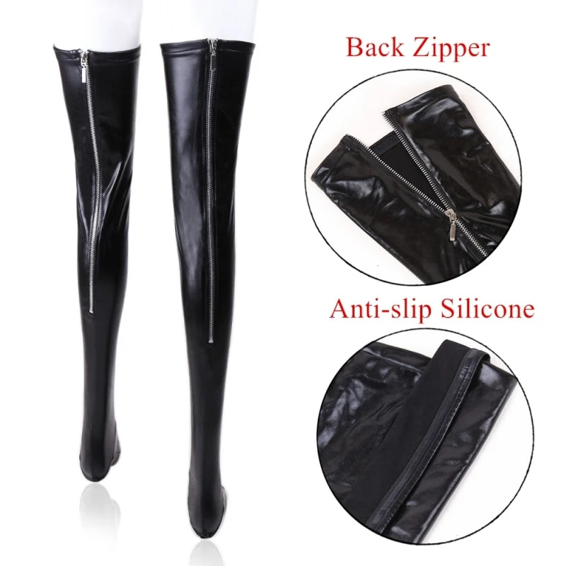 Bas Cuissardes PVC Femme Zip - Bas Autofixants Silicone Soirée