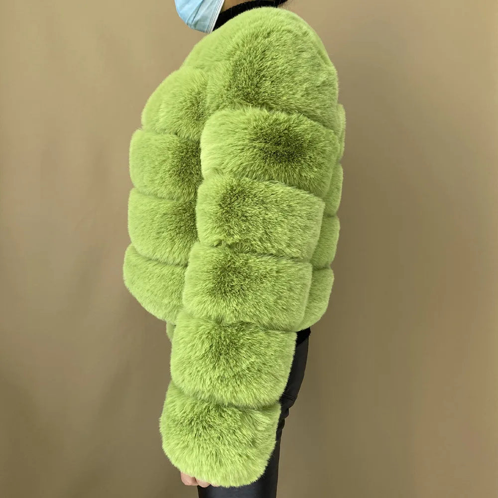 Veste Fourrure Renard Synthétique Beige Femme - Blouson Court Manches 3/4 - badassmood