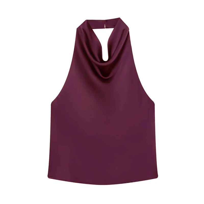 MUJER 2025 Halter Tops for Women Black Satin Backless Top Female Pink Summer Beach Top Woman off Shoulder Camisole Top Women - badassmood