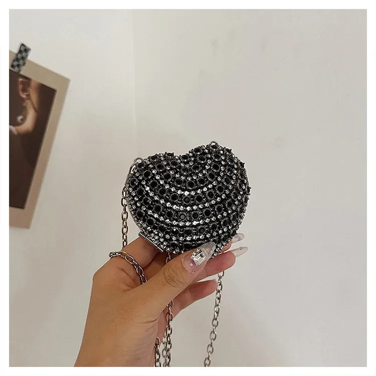 Pochette Clutch Luxe Diamants Cœur Cristal - Sac Soirée Mariage Strass Femme - badassmood
