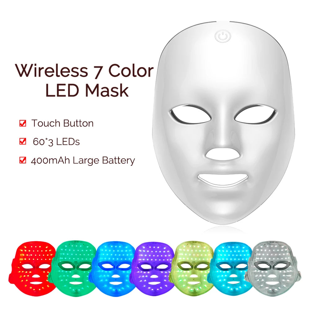 Masque LED Photothérapie 7 Couleurs - Rajeunissement Visage & Cou Sans Fil - badassmood