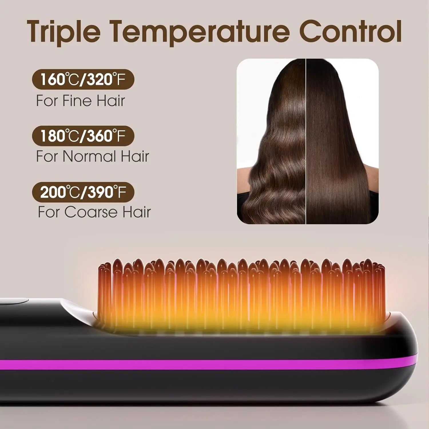 Brosse lissante sans fil LCD rechargeable USB, mini lisseur portable pour cheveux, idéale pour voyage.