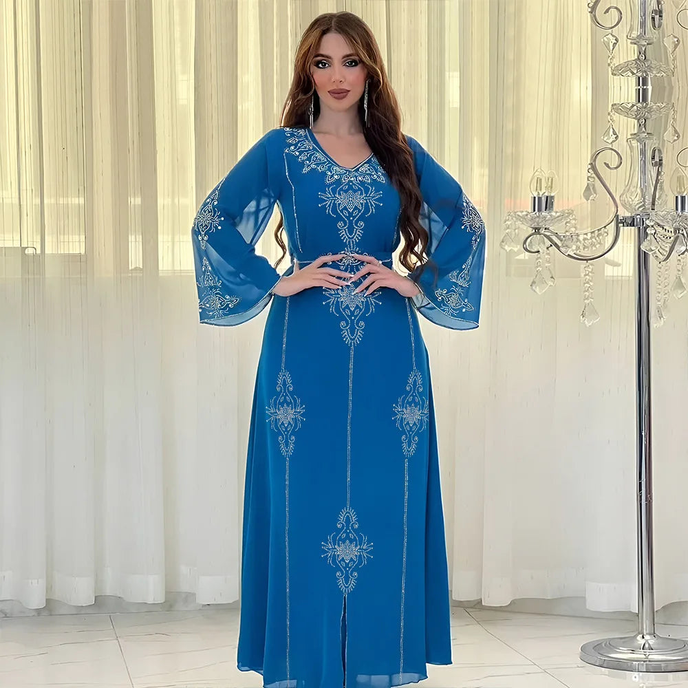 Abaya Musulmane Femme Été - Robe Longue Col V Manches Longues Élégante - badassmood