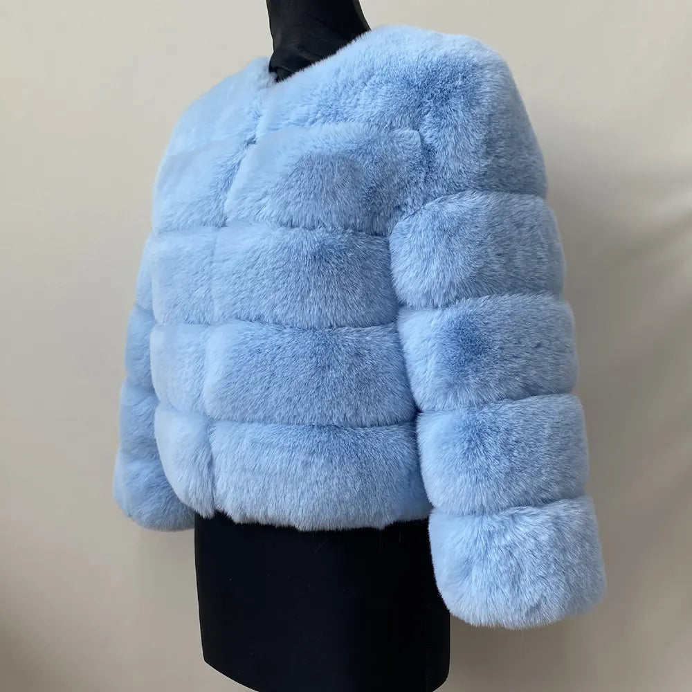 Veste Fourrure Renard Synthétique Beige Femme - Blouson Court Manches 3/4 - badassmood