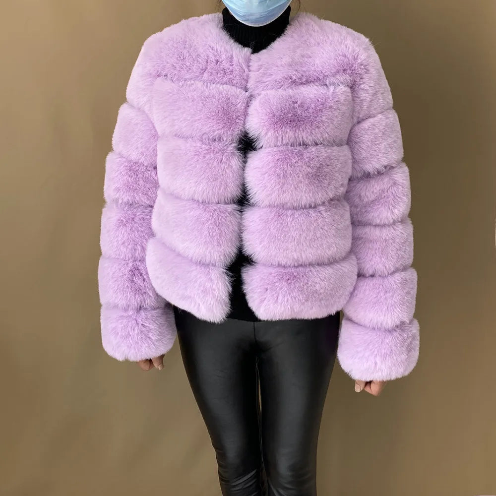 Veste Fourrure Renard Synthétique Beige Femme - Blouson Court Manches 3/4 - badassmood