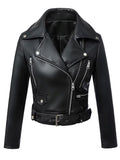 Blouson Cuir Synthétique Femme Noir Hiver - Veste Biker Ceinture