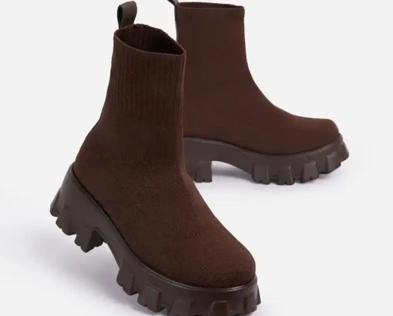 Bottines Chaussettes Femme Luxe - Boots Tricot Semelle Épaisse