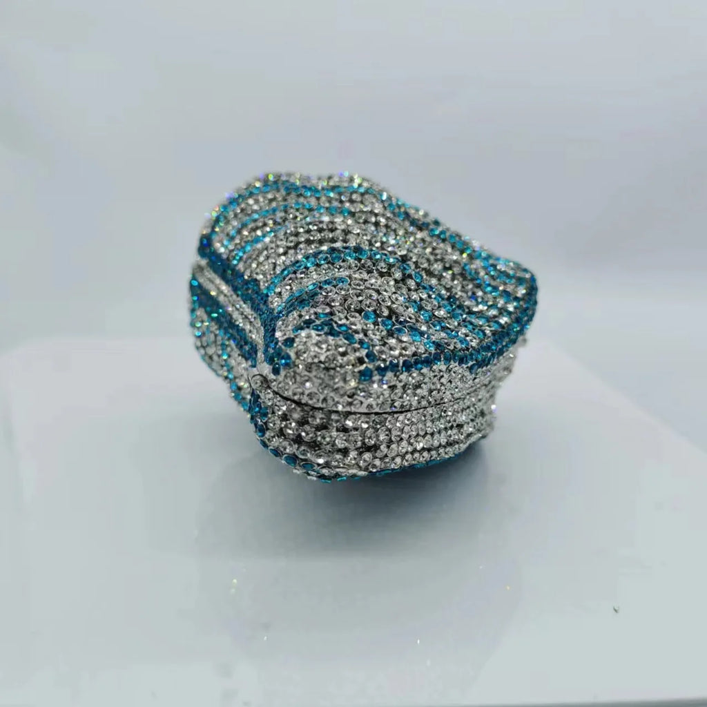 Pochette de soirée en cristal et coquillage, sac de mariage en strass luxe pour femme, design élégant et sophistiqué.