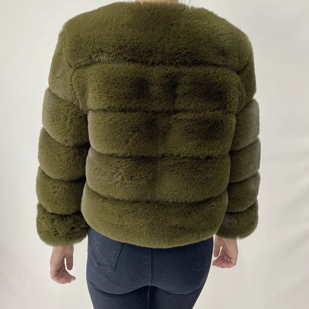 Veste Fourrure Renard Synthétique Beige Femme - Blouson Court Manches 3/4 - badassmood