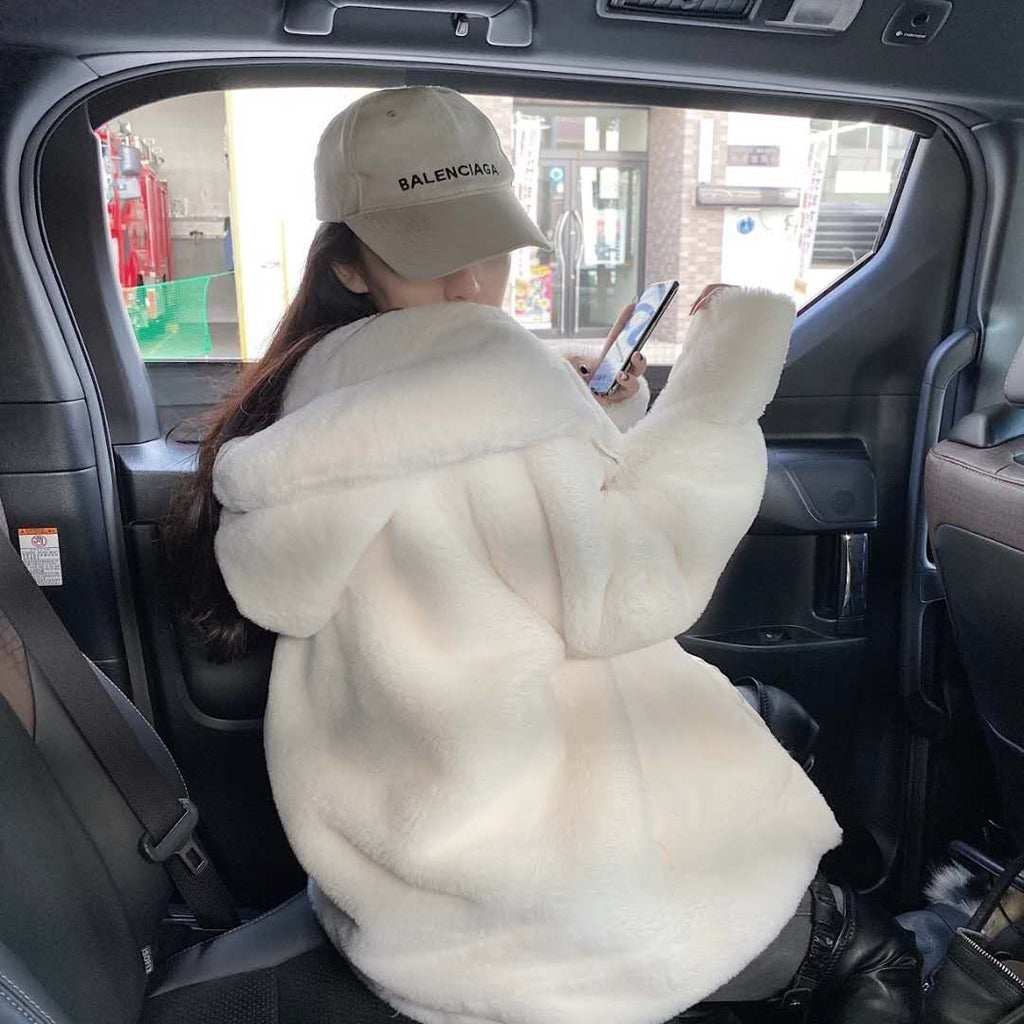 Manteau Fourrure Synthétique Femme - Veste Capuche Velours Épais Hiver - badassmood