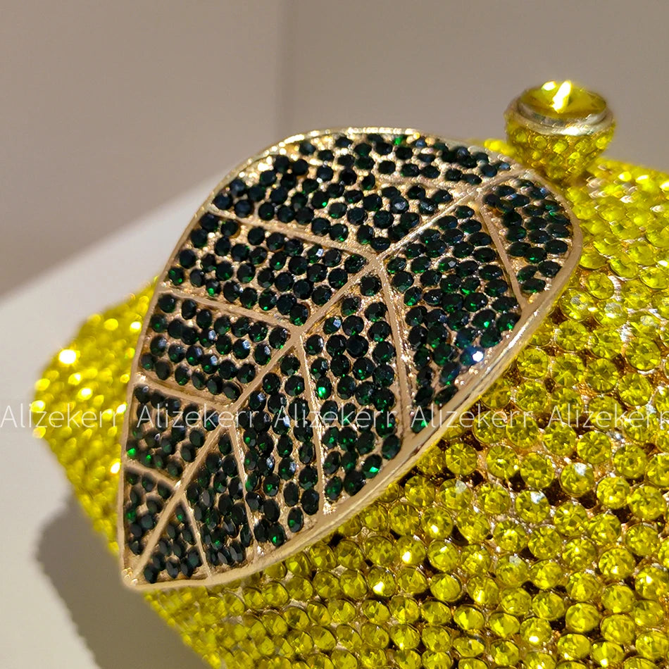 Pochette soirée citron avec strass et diamants, sac de mariage et fête élégant pour femme, luxe et mode badassmood.com